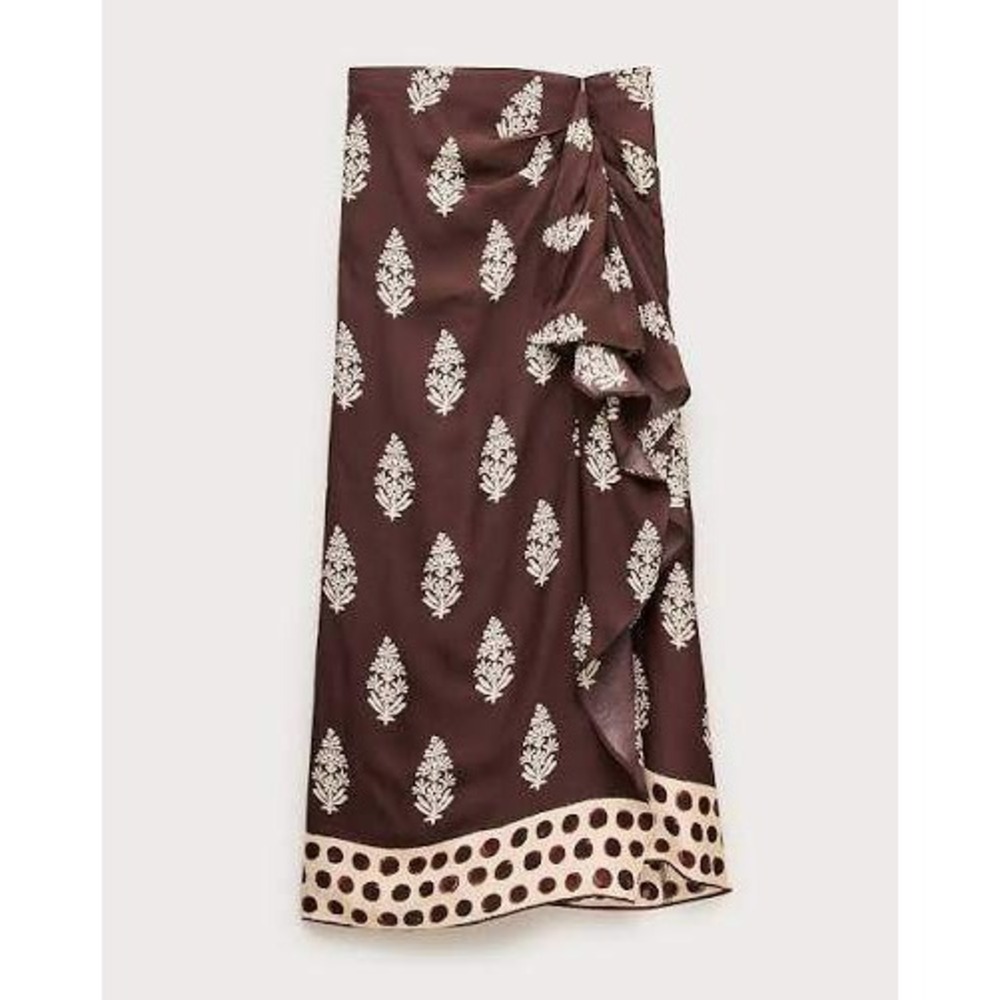 J.Crew Faux-wrap skirt in cocoa block print Smoked Walnut size 20 NWT
